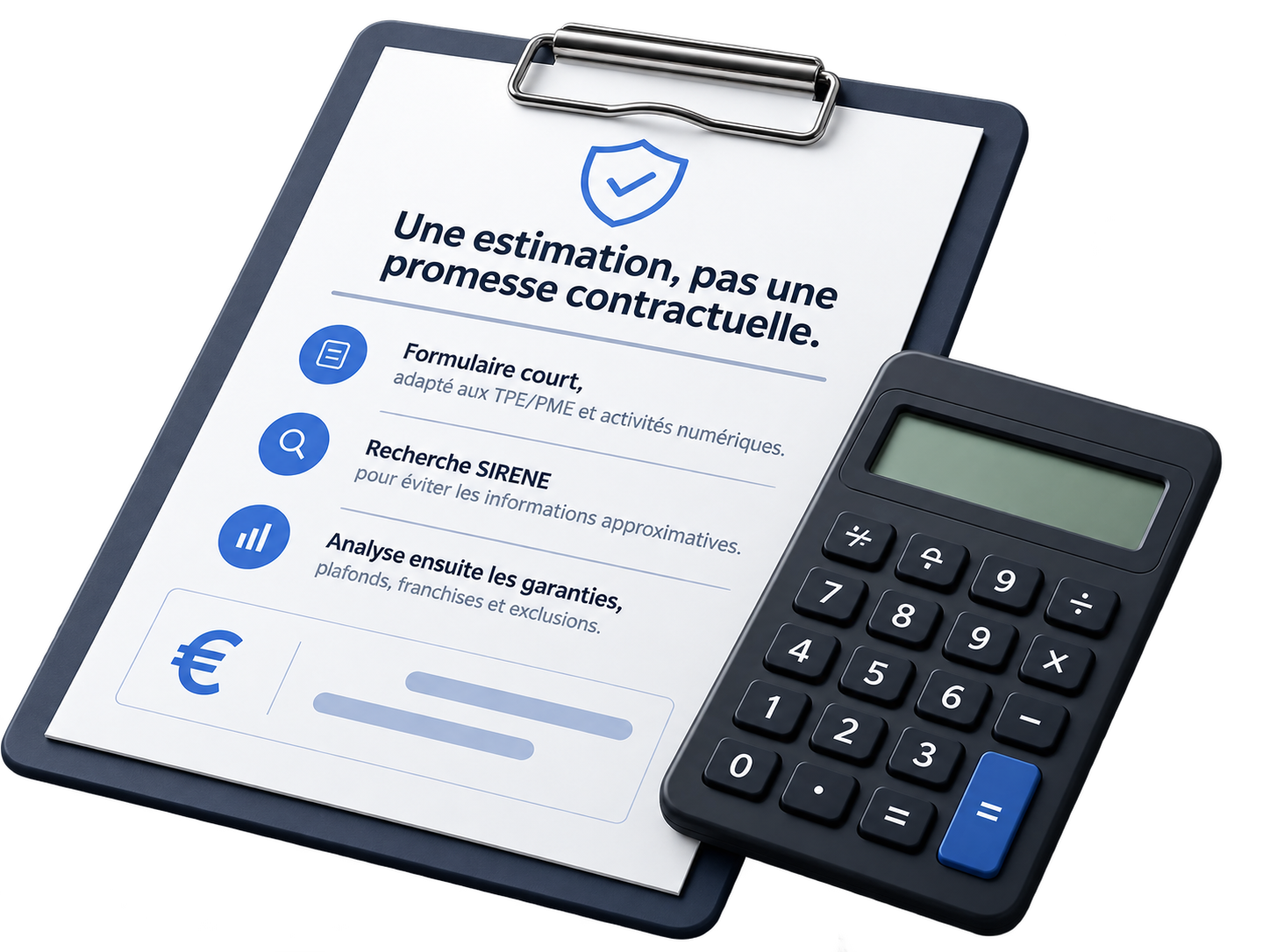 Illustration d’une estimation indicative d’assurance cyber avec formulaire et calcul de tarif